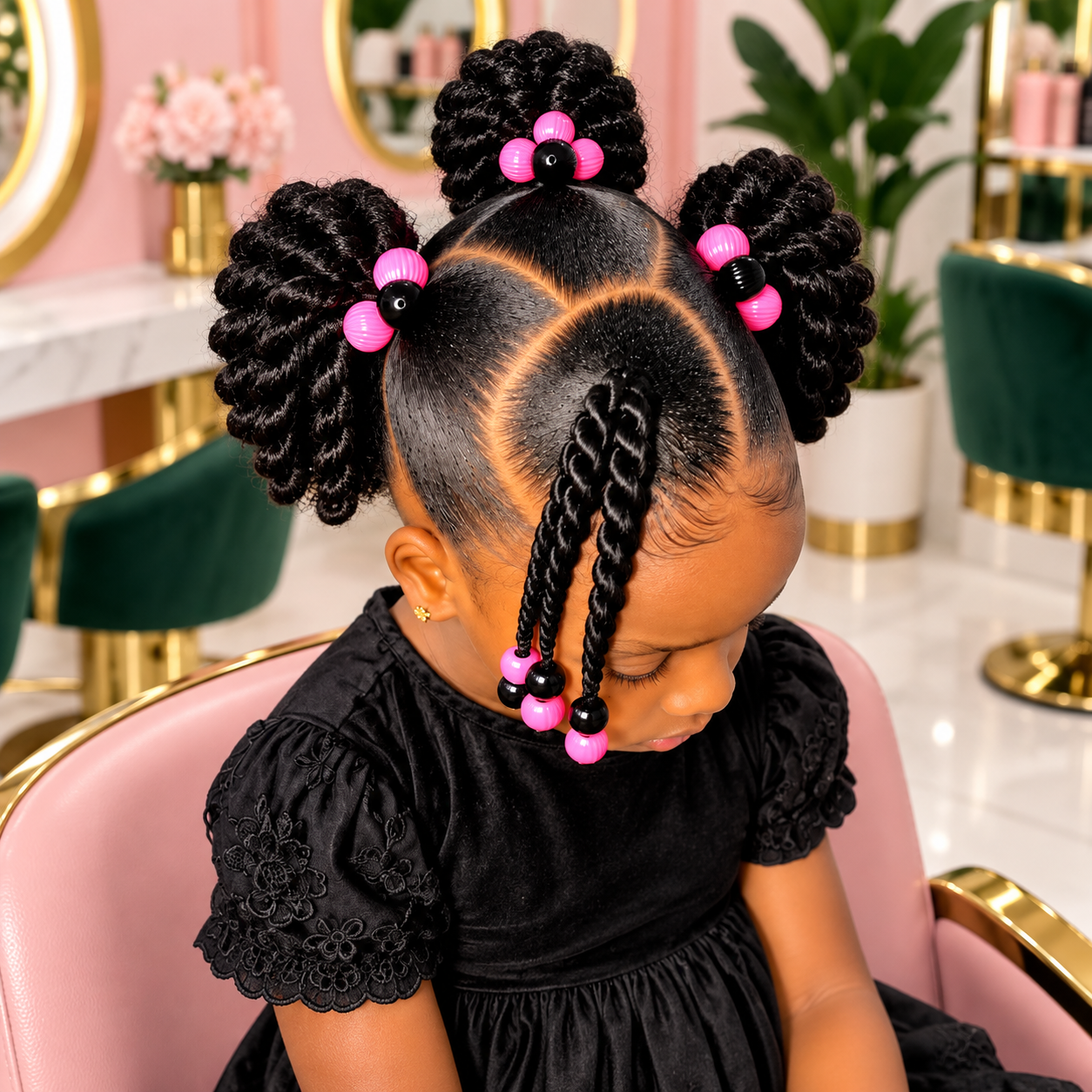 Detailed braided hairstyle with beads